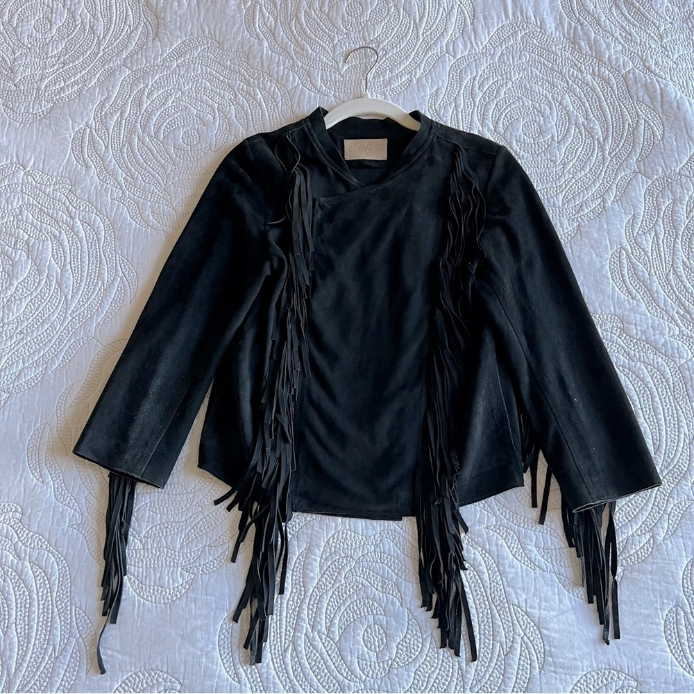 Cleobella - Everly Fringe Suede Biker Jacket - Black - Picture 2 of 14